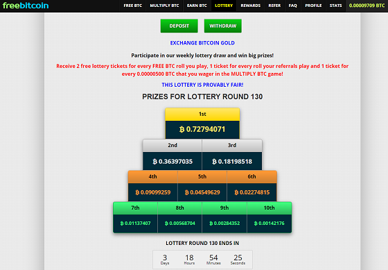 Die Lotterie bei FreeBitco.in bietet hohe Gewinne