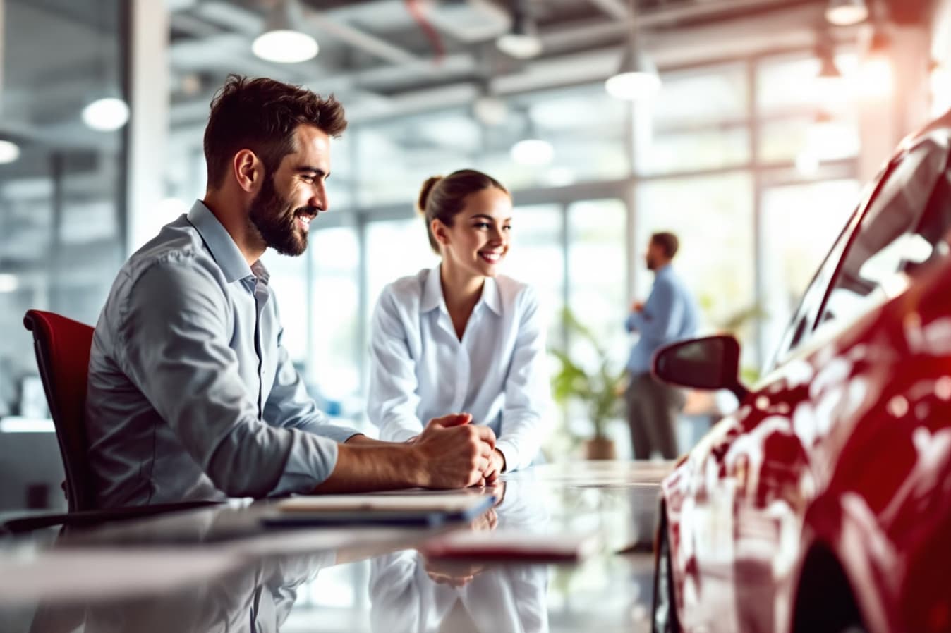 Mann und Frau beim Autokauf
