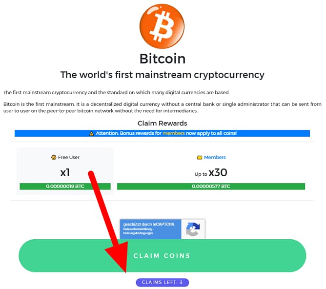 Bitcoins claimen 2. Schritt