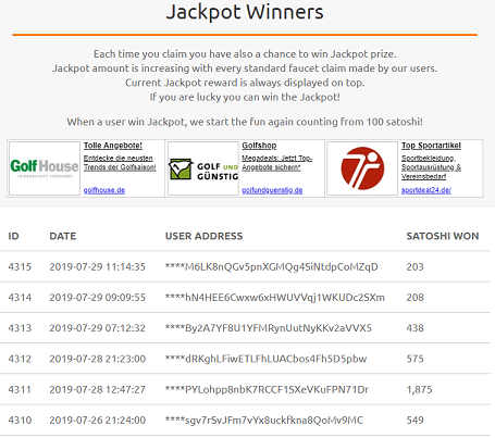 Jackpot Gewinner auf BIGBTC.win